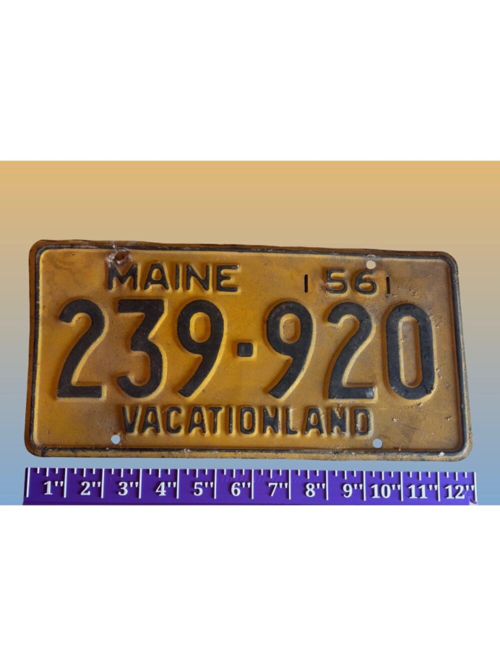 Vintage 1956 Maine License Plate "Vacationland" 239-920 With Yellow & Black Desi - Picture 4 of 8
